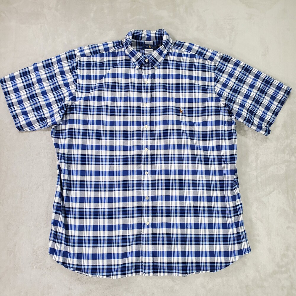 Polo Ralph Lauren Oxford Button Down Shirt Mens 2XLT Classic Fit Blue Plaid Pony